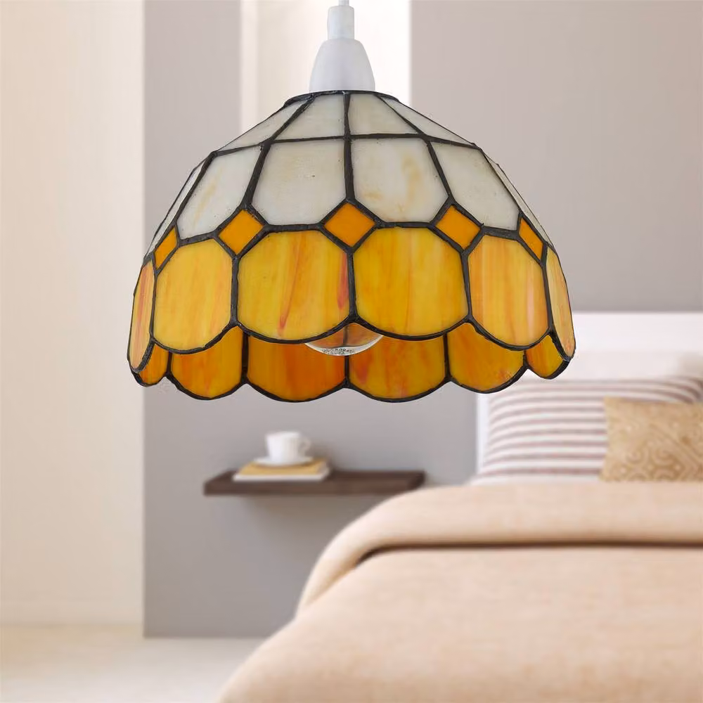 First Choice Lighting Oxford Amber Tiffany Glass Easy Fit Pendant Shades, Set of 2 – 2