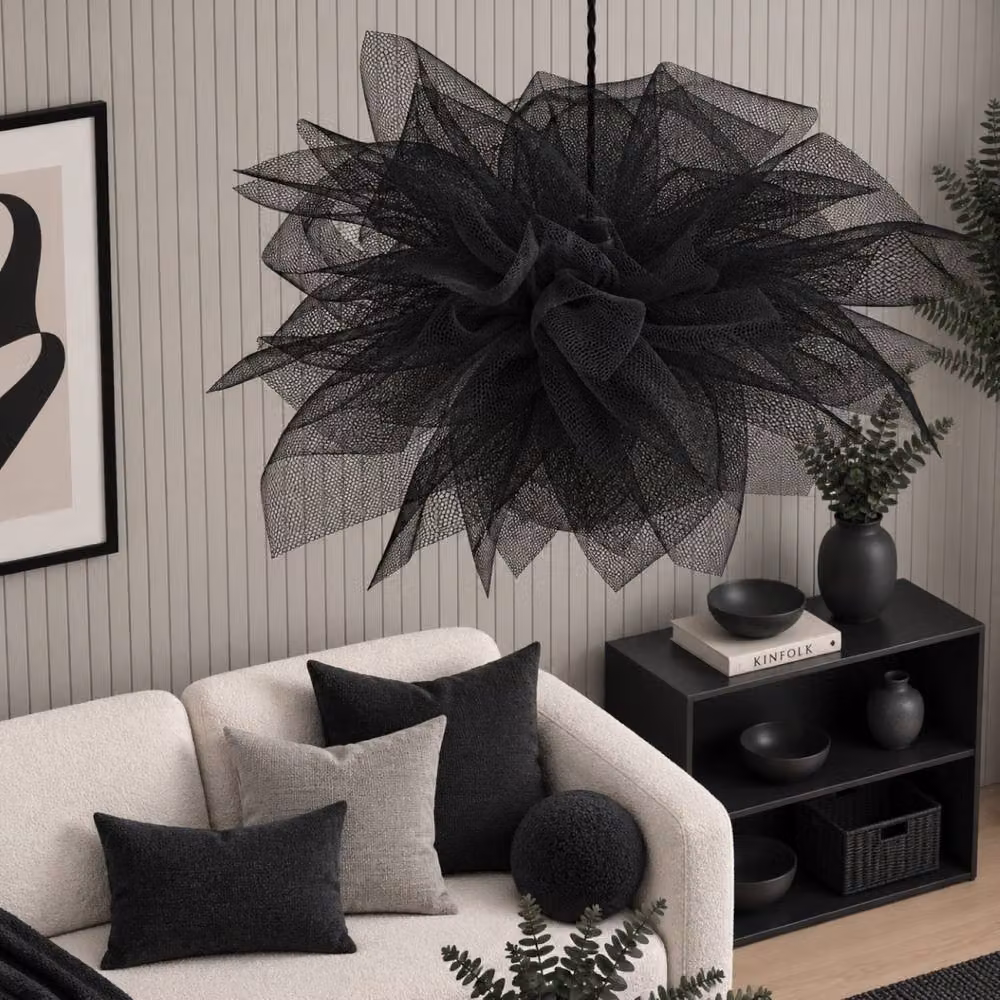 CGC Lighting Odette Black Ruffle Layered Tulle Silhouette Lampshade, Diameter: 60 cm – 2
