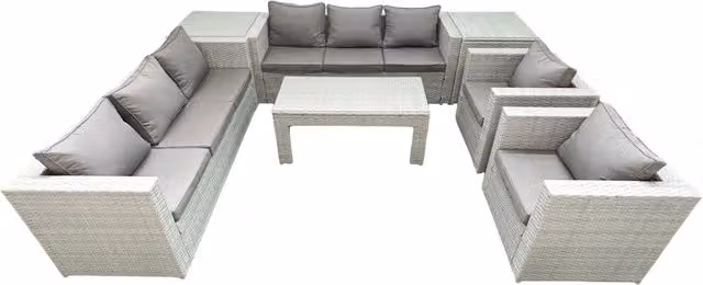 Fimous Rattan Outdoor Garden Furniture Set in Light Grey with 2 Armchairs, Oblong Coffee Table and 2 Side Tables