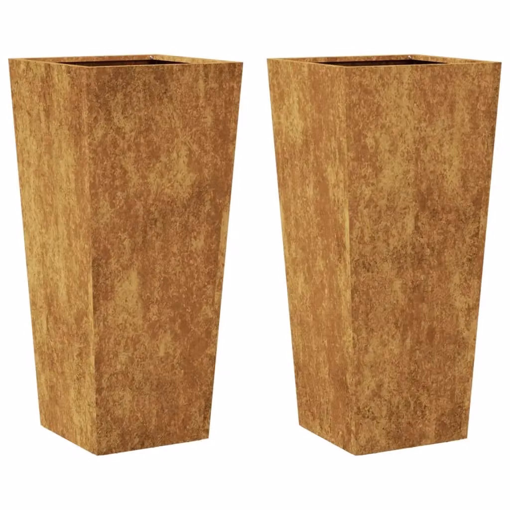 Berkfield Home Garden Corten Steel Planter Tubs in Brown, 2 Pack, W/D/H: 35 x 35 x 75 cm – 2