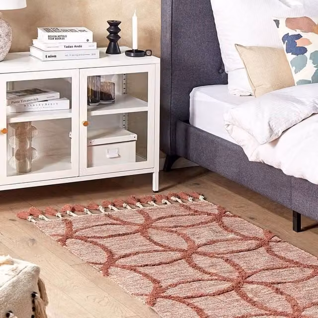 Wyld and Coco Hand-Tufted Red Geometric Boho Cotton Area Rug, W: 80 cm, L: 150 cm