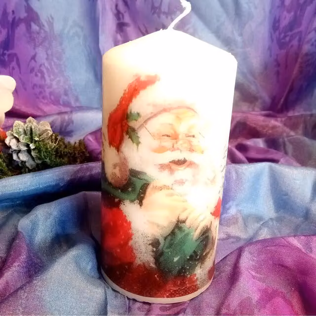 Viki Christmas Santa Pillar Candle in White
