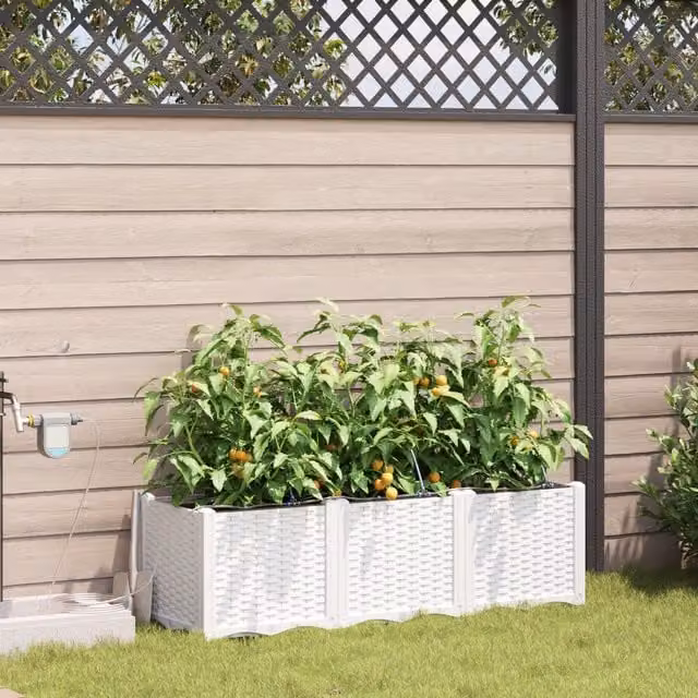 Berkfield Home Garden Planters with Water Irrigation System, 3 Piece Set, White
