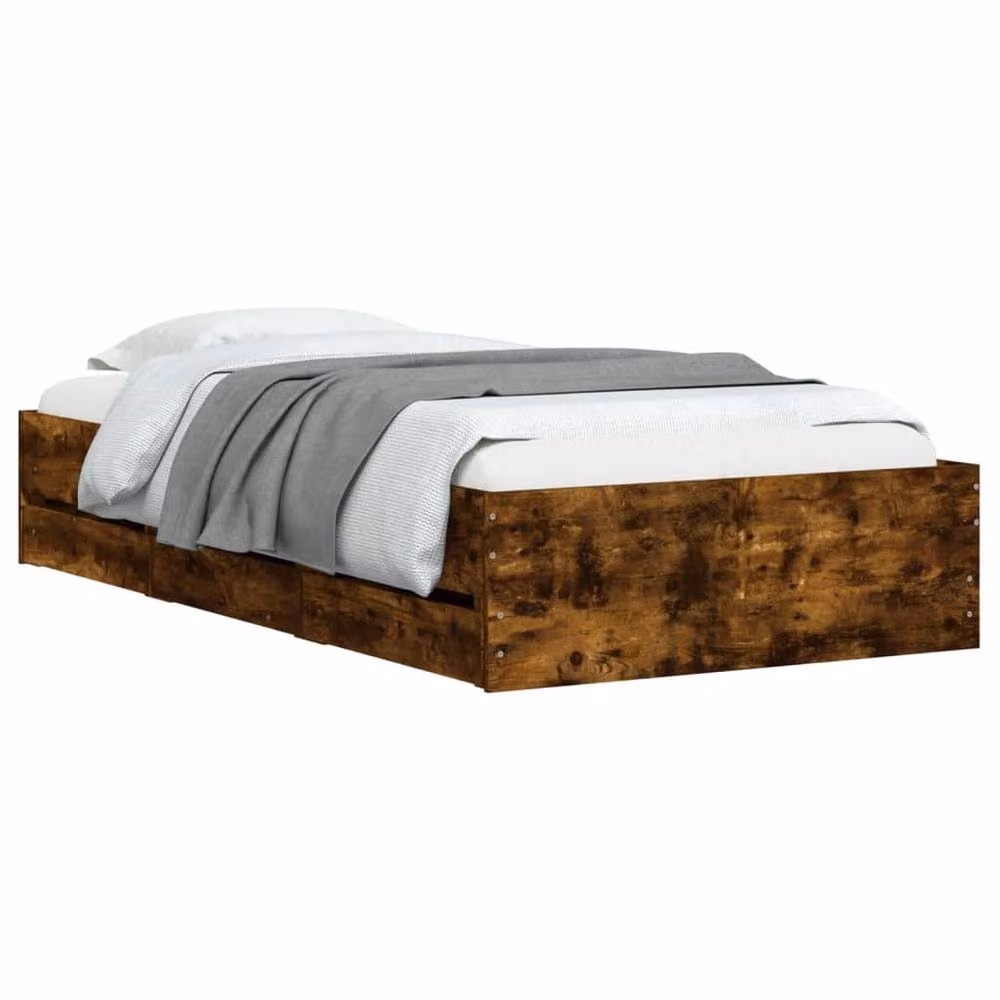 Berkfield Home Modern Bed Frame with Drawers in Smoked Oak Brown, W/D/H: 90 x 200 cm – 3