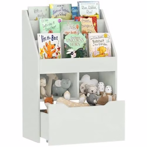 HOMCOM Montessori-Inspired Kids Bookshelf with Moveable Drawer, Green, W/D/H: 60 x 29.9 x 90 cm