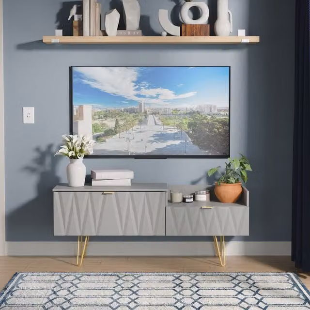 Ready Assembled 2 U Dallas 2 Drawer Coffee TV Unit in Grey with Gold Metal Details – 1