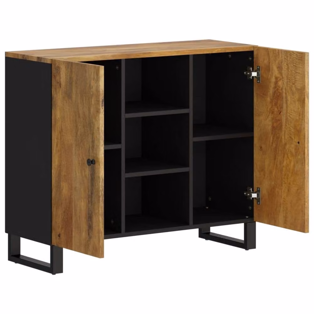 Berkfield Home Classic Mango Wood Sideboard with 2 Doors in Brown, W/D/H: 90 x 33 x 75 cm – 4