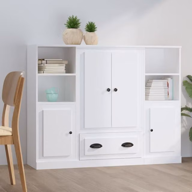 Berkfield Home Set of 3 White Matt MDF Wall Mounted Highboards with Hinged Doors and Internal Shelves