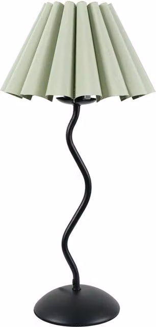 Wiggle Black Metal Single Stem Table Lamp with Sage Green Scallop Tapered Fabric Shade