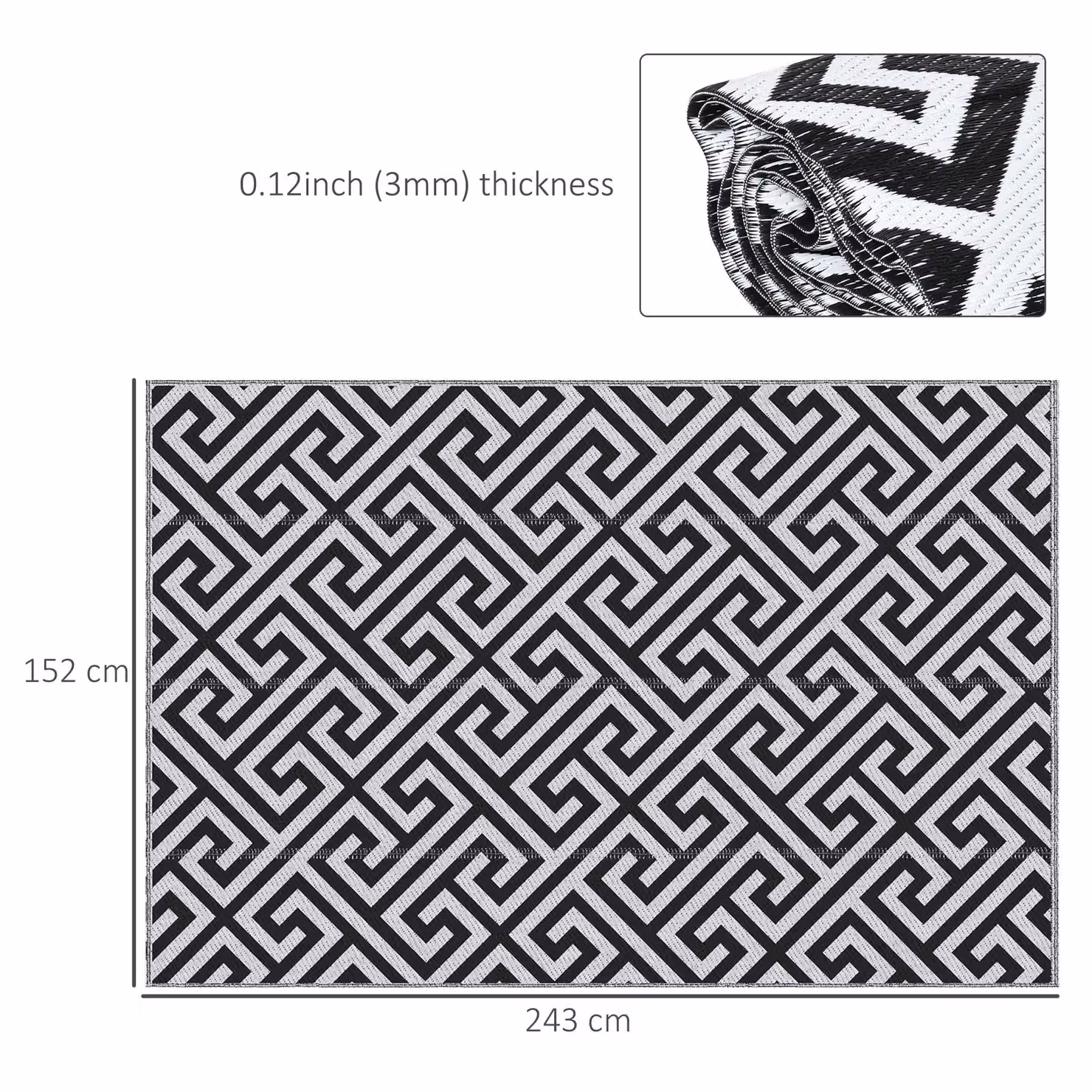 Outsunny Reversible Geometric Outdoor Rug in Black and White, W: 152 cm, D: 243 cm – 3