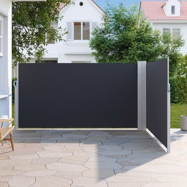Livingandhome Retractable Double Side Outdoor Garden Privacy Awning in Anthracite Grey, Width: 160 cm