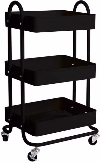 Nordara Black 3-Tier Metal Kitchen Trolley Cart with Rolling Storage Shelves – 1