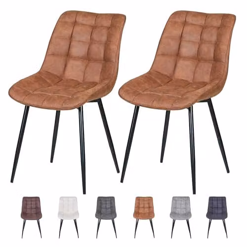 MCC Direct Alba Set of 2 Faux Matte Suede Leather Dining Chairs with Metal Legs in Tan – 1