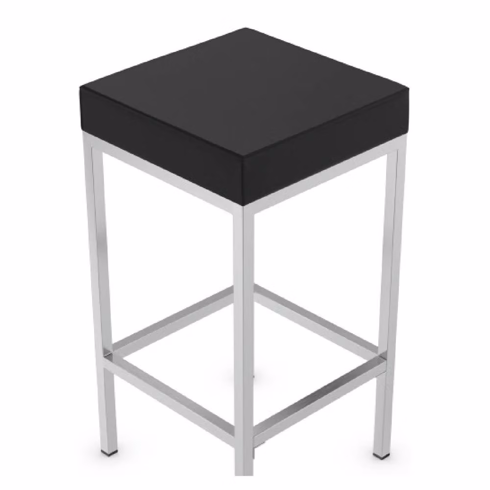 netfurniture Fernowy Brushed Satin Kitchen Bar Stool in Black Faux Leather with Padded Seat – 2