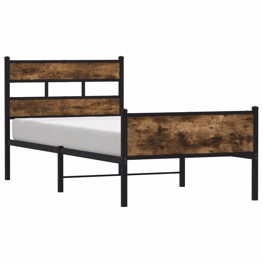 Berkfield Home Elegant Industrial Bed Frame in Smoked Oak and Metal, Brown, W/D/H: 100 x 200 x 91.5 cm – 3