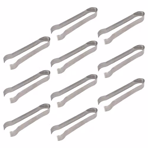 Rink Drink Stainless Steel Ice Tongs, Silver, 10 Pack