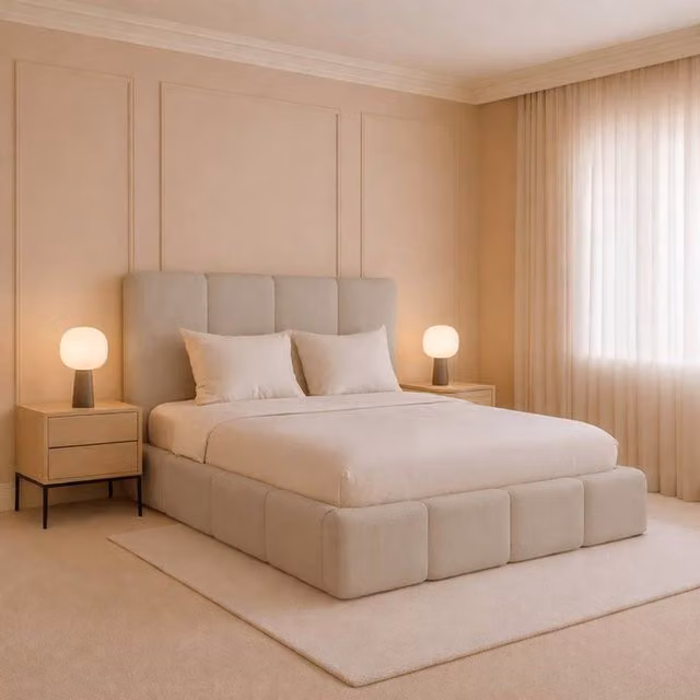 Desire Deco Monaco Upholstered Plush Velvet Ottoman Storage Bed Frame in Light Beige, Super King, W/D/H: 200 x 200 x 197 cm