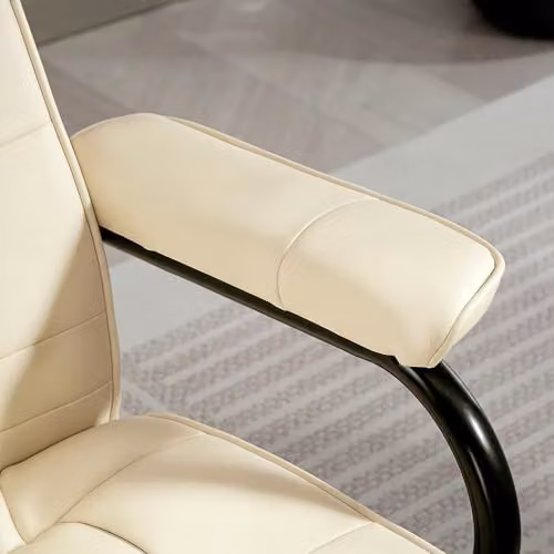 HOMCOM Swivel Recliner Chair with Footstool in Cream White PU Leather – 5