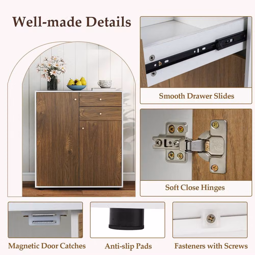 Gymax Rustic Brown Kitchen Cupboard Buffet Cabinet with Adjustable Shelves – 4