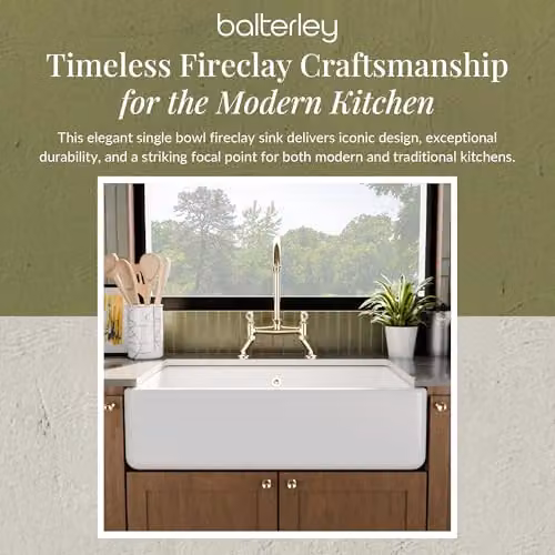 Balterley Butler White Ceramic Fireclay Kitchen Sink, Single Bowl with Overflow, W/D/H: 79.5 x 50.0 x 22.0 cm – 2