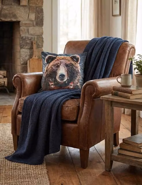 MM Linen Thread Bear Cushion in Multicolour