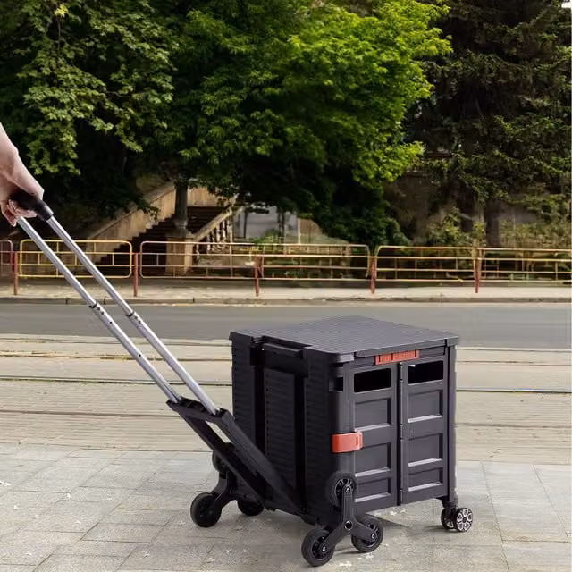 Lifeideas Folding Stair Climbing Shopping Trolley with Magnetic Lid and Tiltable Handle, Black