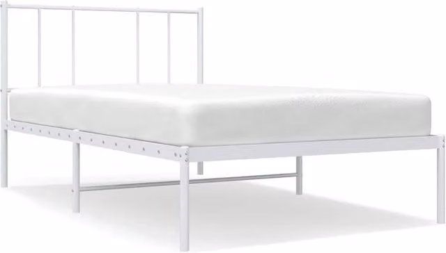 Berkfield Home Metal Bed Frame with Headboard, White, W: 100 cm, L: 200 cm