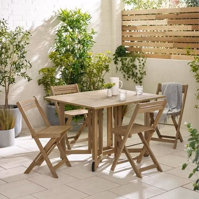 FurnitureboxUK Stowaway Brown Acacia Wood 4 Seat Folding Outdoor Garden Table and Chair Set