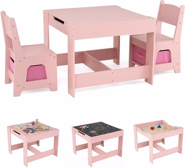 Havendro Wooden Activity Table and 2 Chairs Set in Pink