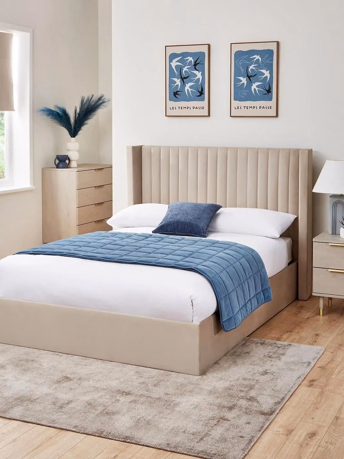 Very Home Modern Upholstered Fabric Ottoman Bed in Beige, W/D/H: 140 x 200 cm