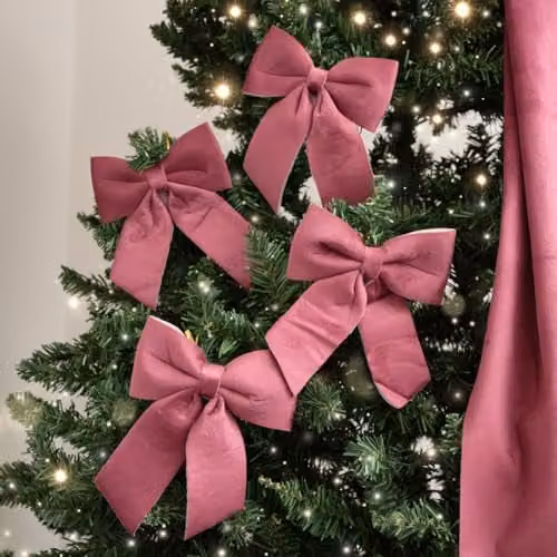 Melody Maison Set of 4 Red and Pink Vintage Christmas Bows