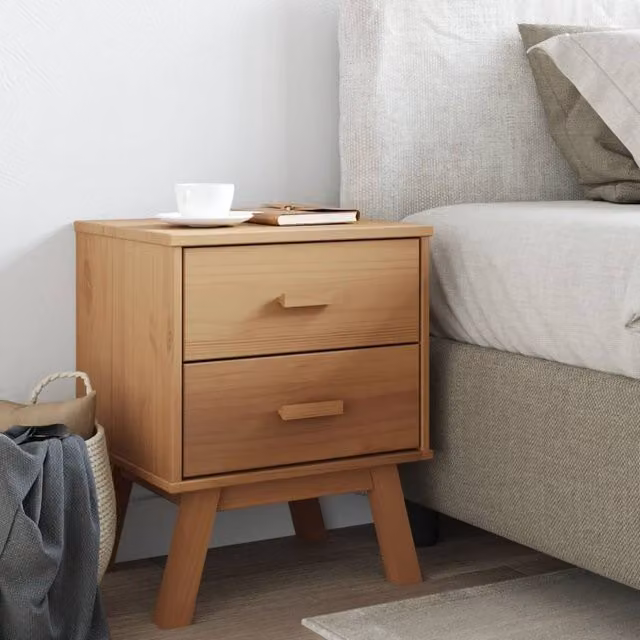 Berkfield Home Beautiful Olden Bedside Cabinet in Brown Solid Pine Wood