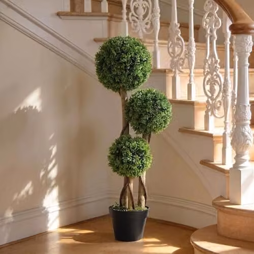 HOMCOM Decorative Artificial Boxwood Ball Topiary Tree in Pot, Green, Height: 90 cm – 4