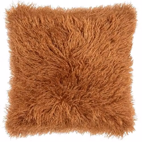 Furn Rowan Faux Fur and Velvet Decorative Cushion, Orange, W/D/H: 50 x 50 x 5 cm