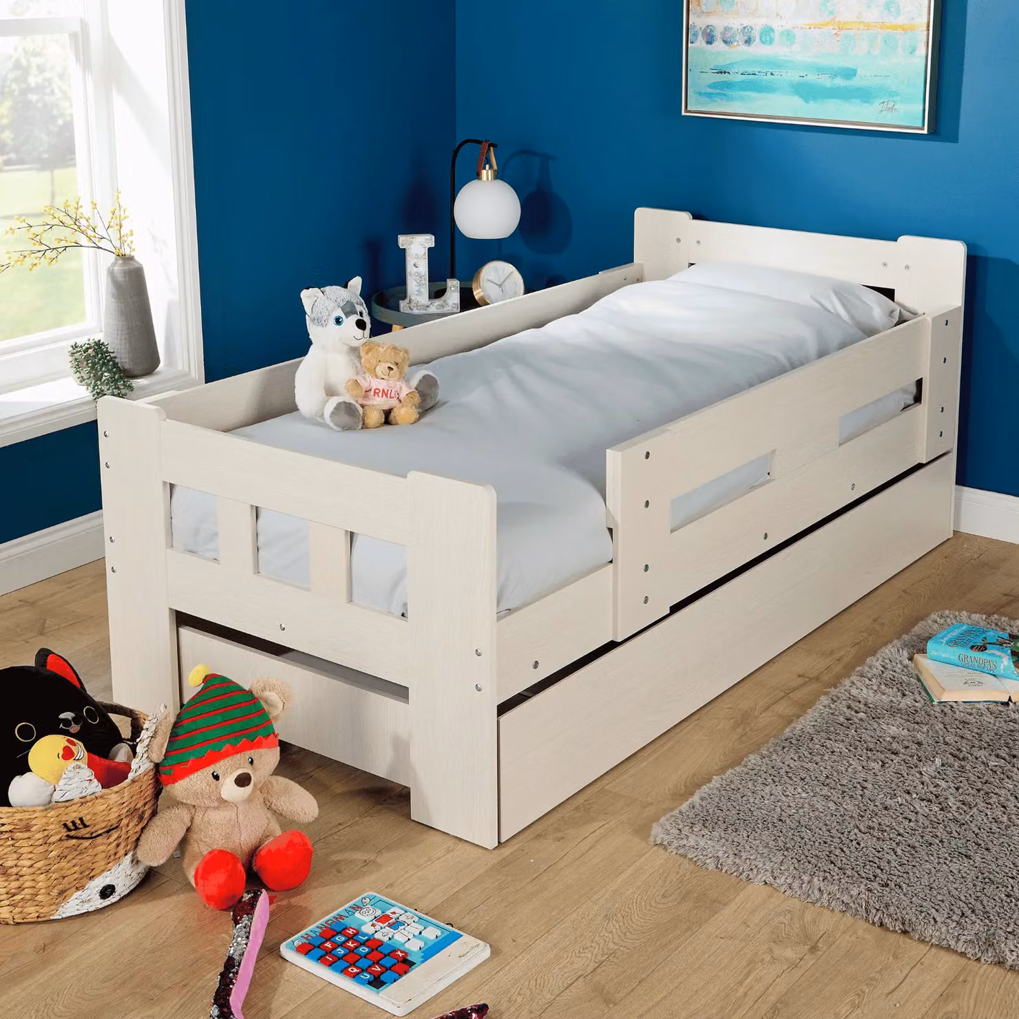 Home Source Kids Single Pull Out Trundle Guest Bed with Drawers, White, W: 90 cm, L: 190 cm – 2