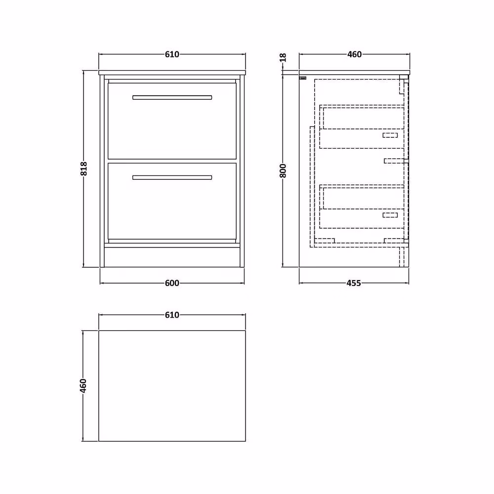 Balterley Longnor 2 Drawer Unit in Graphite Grey Woodgrain, W: 60 cm, H: 81.8 cm – 2