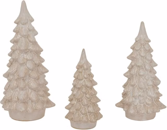 KDMK Large Alora Ceramic Snowy Tree Winter Scene Tabletop Decor in Brown, White and Beige