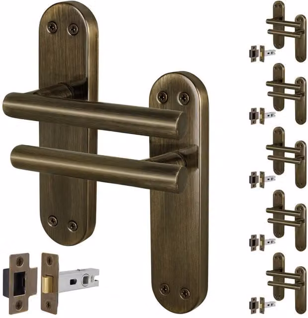 AFIT T-Bar Antique Brass Internal Handles with Latch Backplate in Bronze, 6 Pairs, W/D/H: 150 x 150 mm – 1