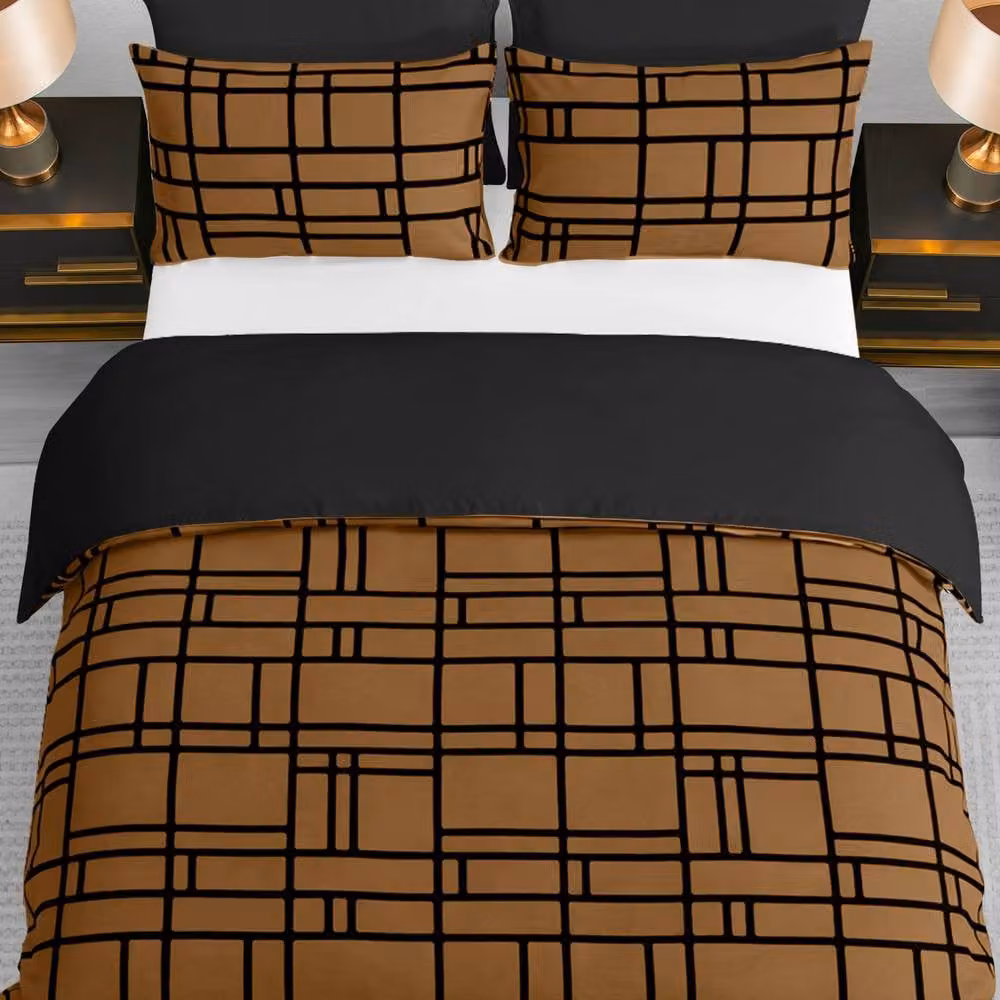 Pamposh Reversible Microfibre Duvet Cover and Pillowcase Set in Brown, Super King, W: 200 cm x H: 200 cm – 3