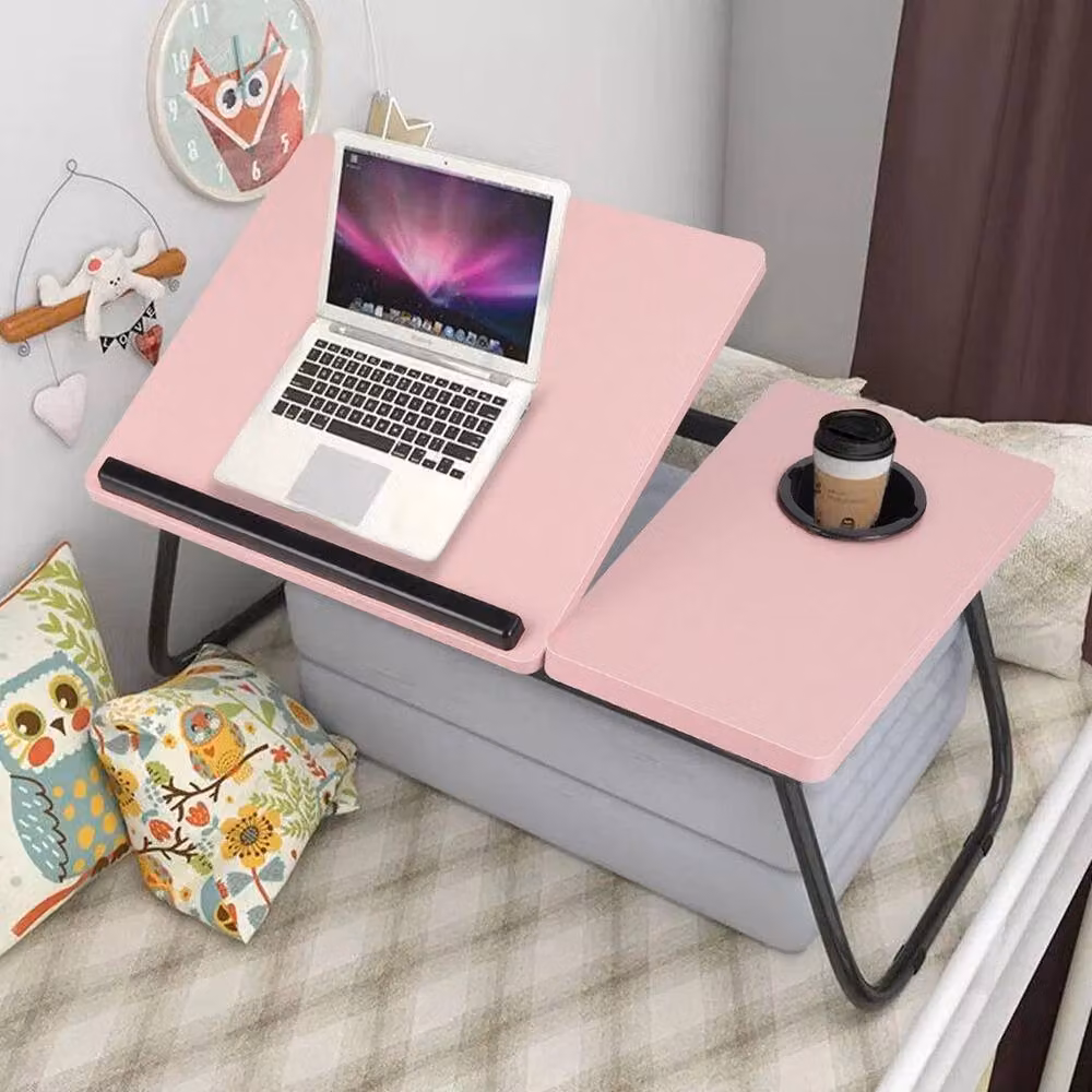 KORVIXA Adjustable Portable Folding Laptop Table Stand, Pink, W: 100 cm, D: 100 cm, H: 24.5 cm – 2