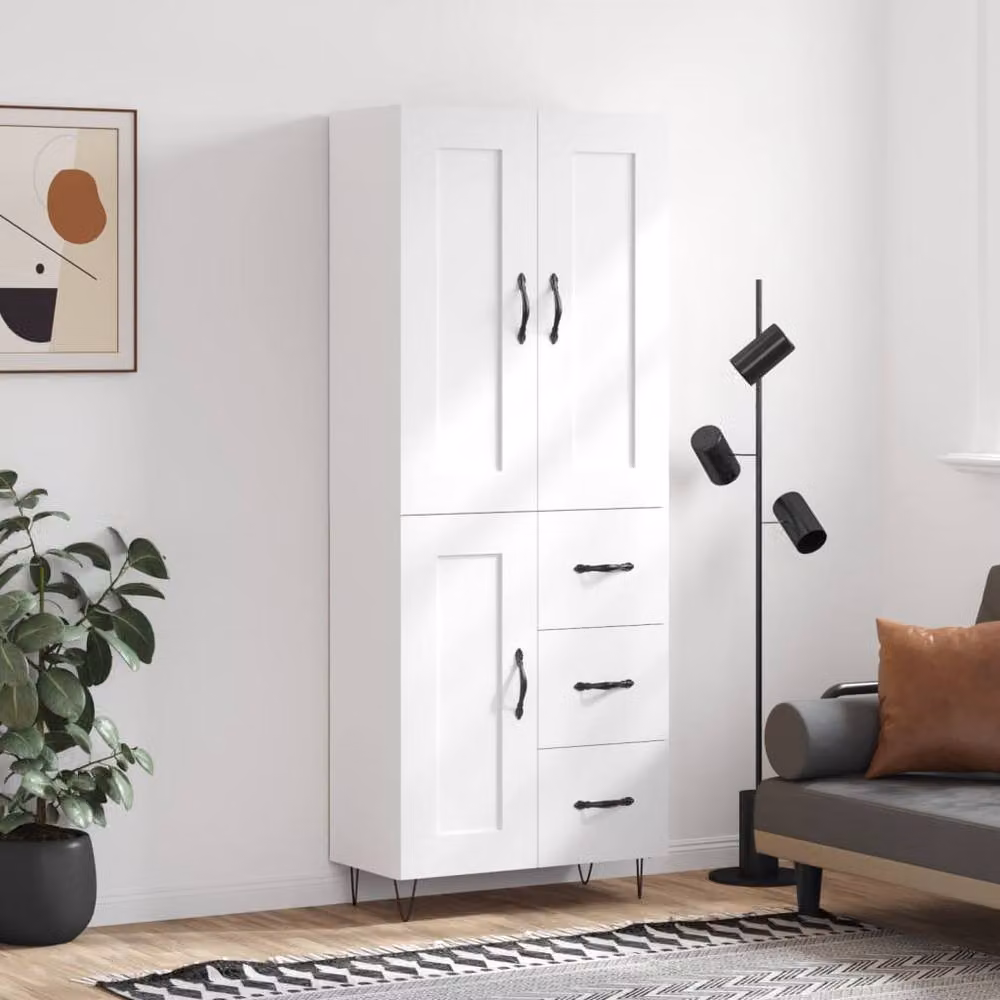 Berkfield Home White Modern Highboard with Hinged Doors and Internal Shelves, W/D/H: 69.5 x 34 x 180 cm – 2