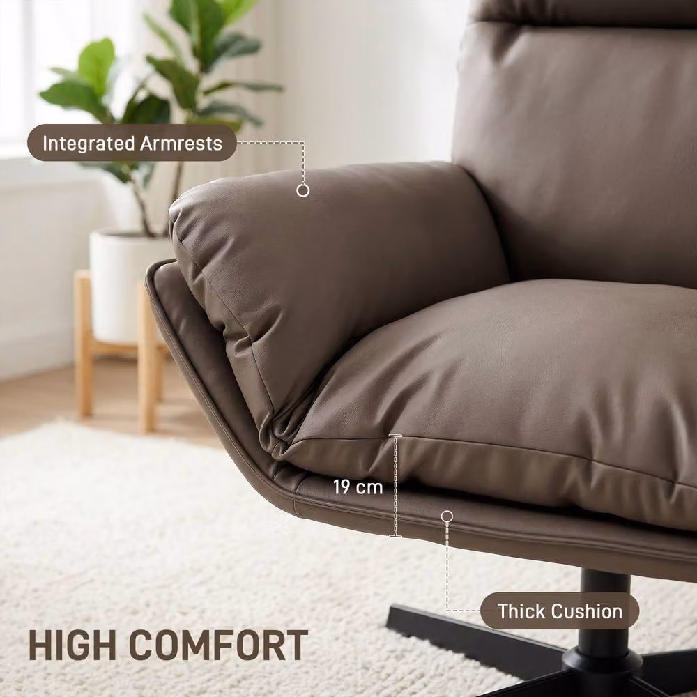 STILVORA Brown Synthetic Leather Swivel Armchair with Metal Frame – 6