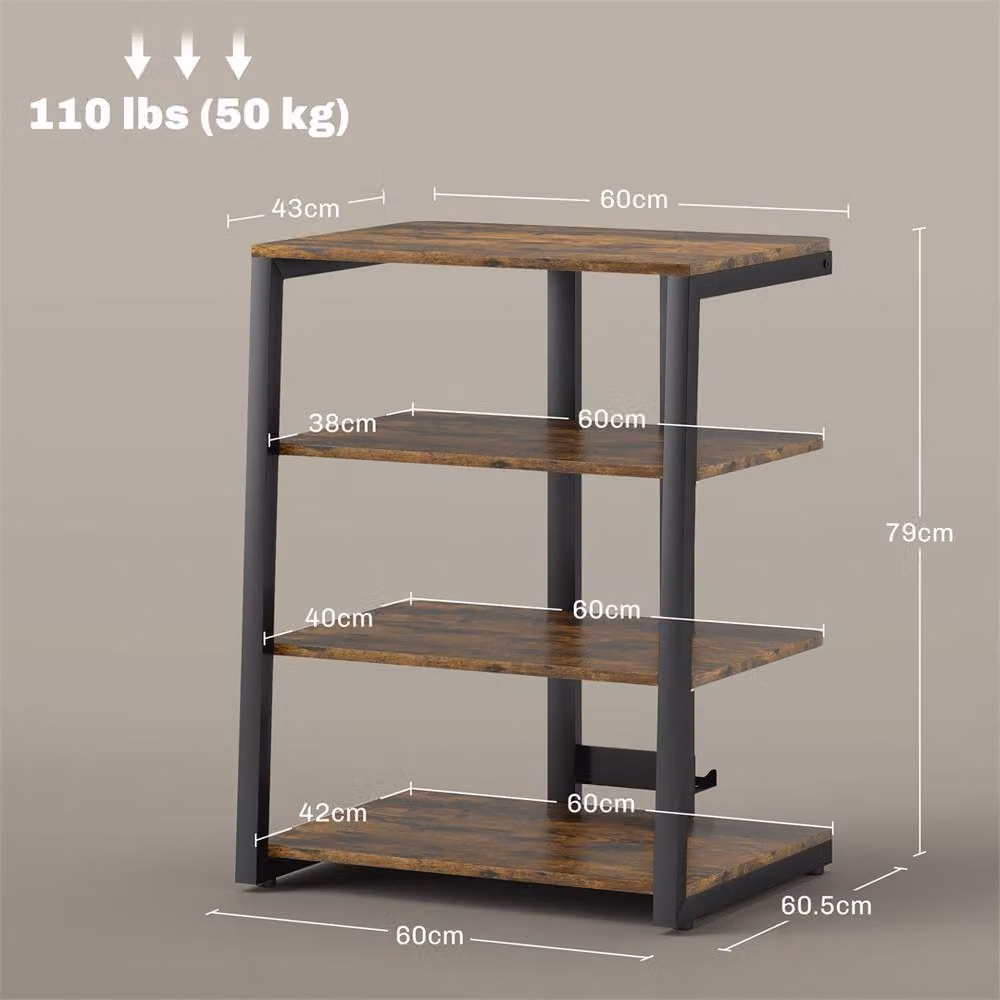 Kelvenix Industrial HiFi Stand in Brown with Media Compartments and Cable Tray, Width: 100 cm – 2