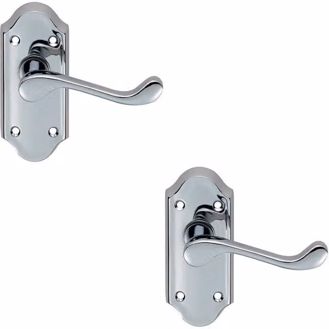Loops Victorian Scroll Lever on Short Latch Backplate, 2 Pairs, Chrome, W: 112 mm, H: 48 mm