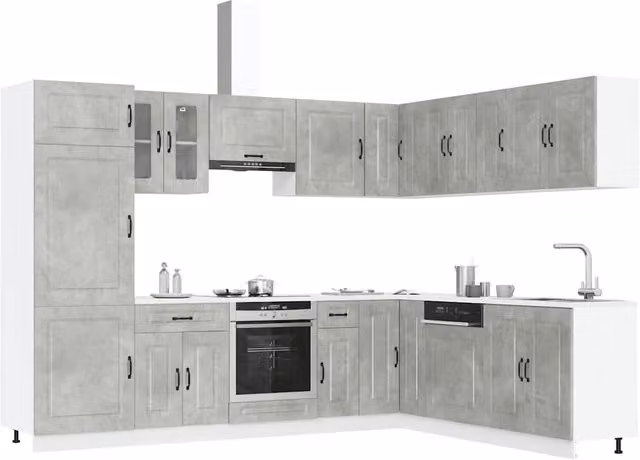 Berkfield Home Kalmar 14 Piece Modern Kitchen Cabinet Set in Concrete Grey Engineered Wood