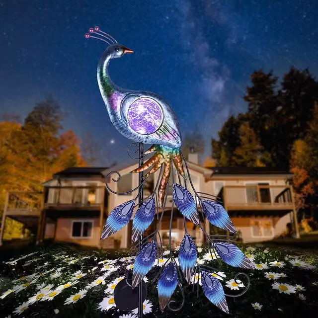 Leaper Purple Metal Peacock Solar Decorative Garden Lights