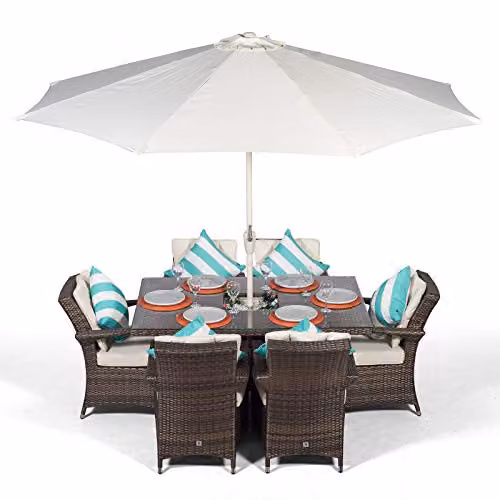 Giardino Arizona Rattan Garden Dining Set in Brown and Grey with W/D/H: 150 x 100 x 74 cm – 1
