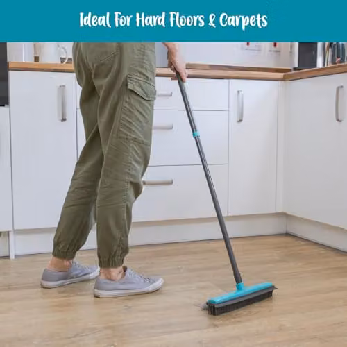 JVL Grey Indoor Extendable Rubber Bristle Broom with Squeegee and Telescopic Handle – 2