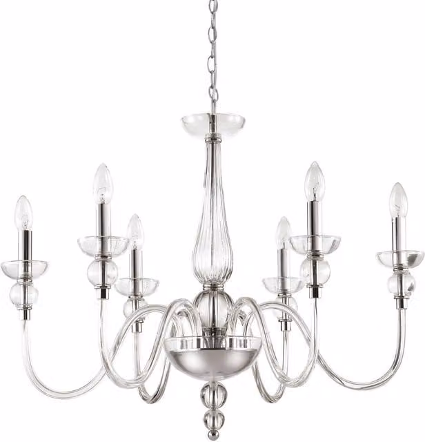 Ideal Lux Doge 6 Light Chandelier with Clear Glass and Chrome Finish, E14