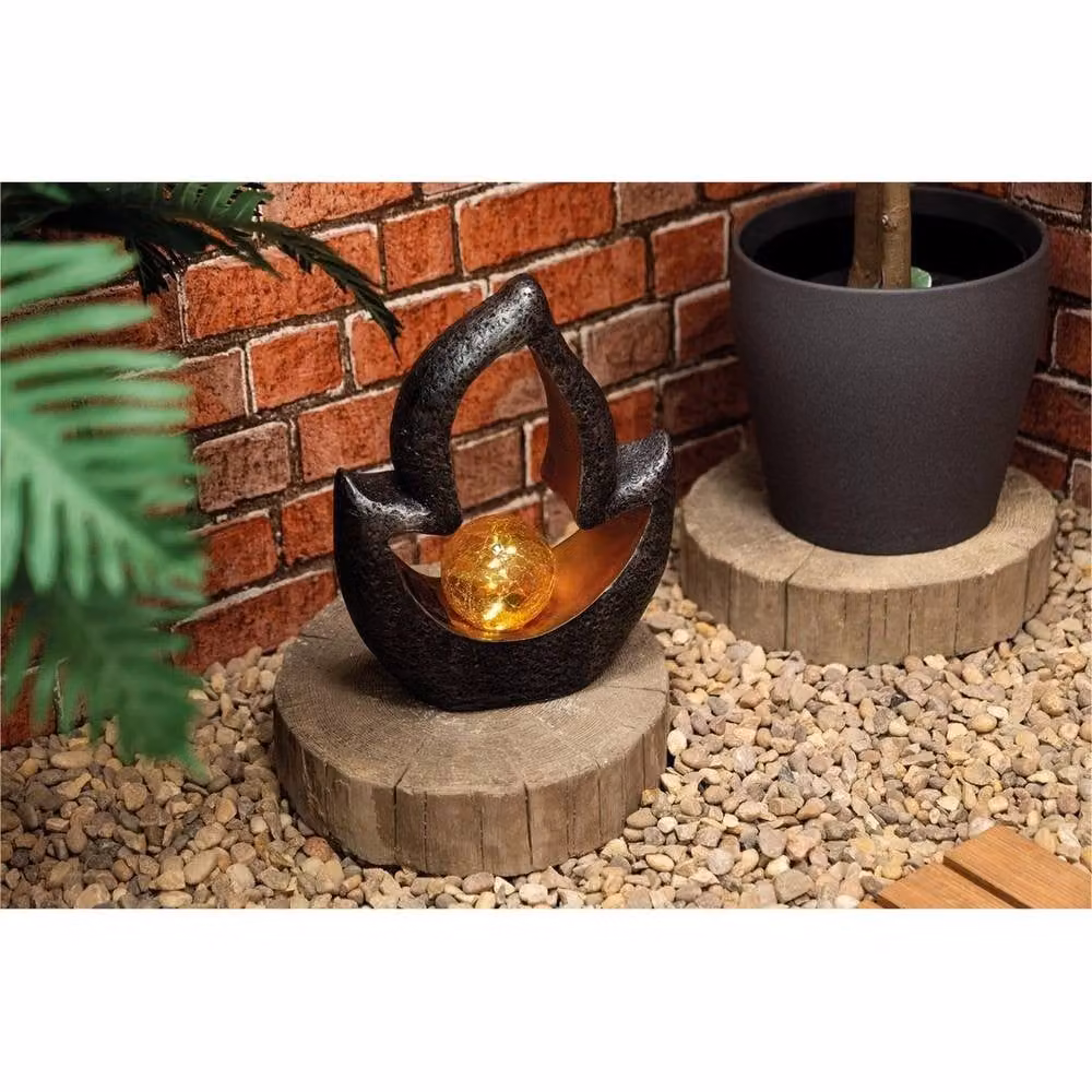 NESTLUNE Solar Powered LED Resin Garden Ornament Flame Light in Dark Grey, H 100 cm x W 15 cm – 4